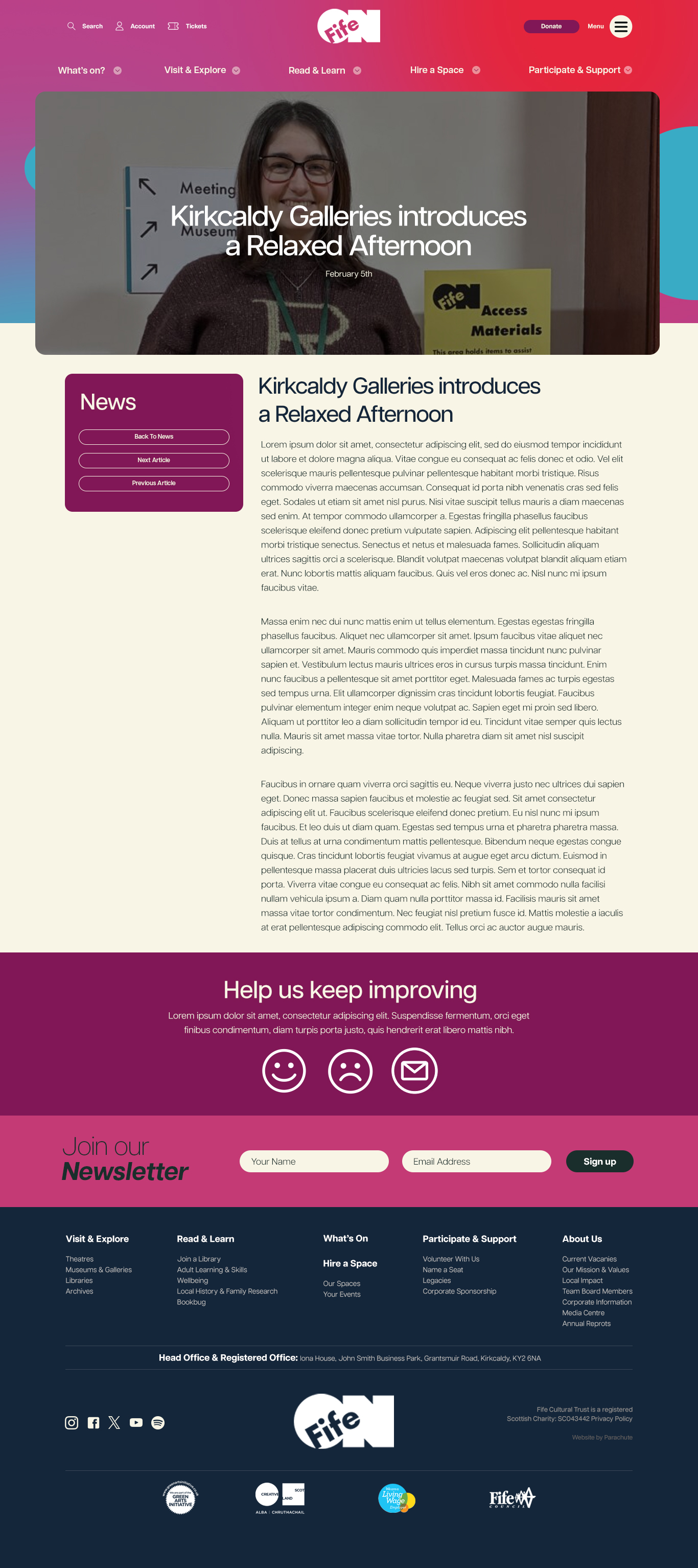 Article page wireframe